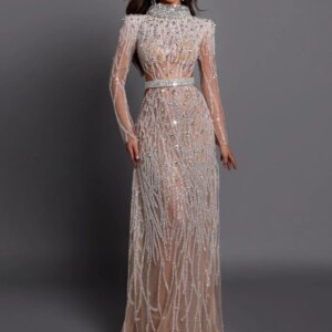 Luxury Embroidery Beaded Lace Evening Dress For Women Sparkly Crystal Long Sleeve Wedding Party Gown Customized Prom Dresses