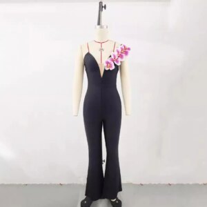 European and American Jumpsuits Slanted Shoulder Flower Bandage Jumpsuit Autumn Fashion Dress Jumpsuit