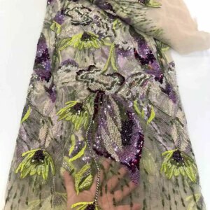 African Sequins Lace Fabric 2025 High Quality Lace Embroidery Beaded Mesh Fabric 5 Yards For Women Wedding Party Dress