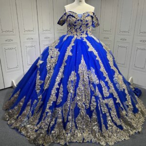 Custom Made Royal Blue Quince Dress Off Shoulder Luxury Vestidos De 15 Anos 2025 Ball Gown Princess Dress