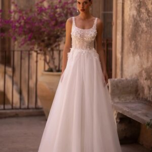 Romantic Square Neck Wedding Dress Pearls Appliques A-line Bride Robe Elegant Zipper Back Bridal Dresses Vestidos De Novia