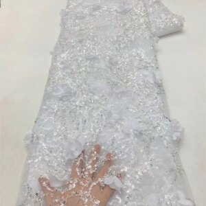 Latest African Sequins Lace Fabric 2024 High Quality Lace Embroidery Beaded Mesh Fabric 5 Yards For Women Wedding Party Dress