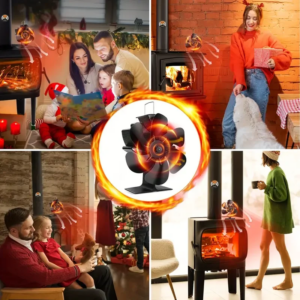 Stove Fan Thermal Fireplace Fan Log Burning 360° Rotating 6 Blade Fan Home Winter Warming Heat Distribution with Thermometer