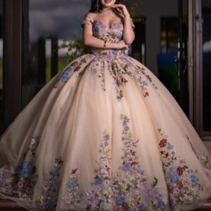 Champagne Shiny Quinceanera Dresses Off Shoulder Ball Gown Sweet 16 Dress Beading Appliques Lace Tull Birthday Party Vestidos De