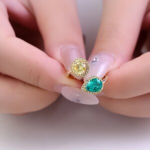 Provence toi et moi rings two coloured Lab Gemstones 10K Solid Gold Halo Open Ended Ring Luxury Wedding Band for women Custom