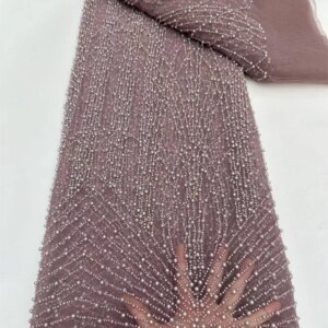 Brown African French Sequins Nigerian Tulle Lace Fabric 2025 High Quality Bridal Wedding Beaded Lace Fabric Luxury Dress A906-1