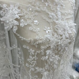 High-Grade Luxury Handmade Three-Dimensional Flowers Sequins Beads Lace Embroidery Wedding Dress High-Grade Fabrics