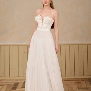 Women Fashion Evening Dress Backless Camisole Hollow Out Pleated Flower High Waist Party Dresses Spring 2024 New