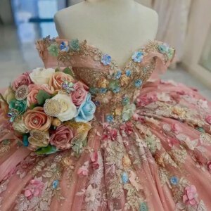 Customized Shiny Pink Ball Gown 15 Year Quinceanera Dress 2025 Girls Evening Dresses Flower Vestidos De Fiesta
