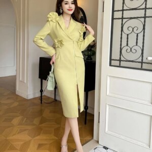 Customized Formal Jersey 3D Flowers Evening Dresses Temperament Long Sleeves V-Neck Celebrity Gowns Custom Size Cockta