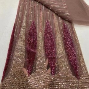 Luxury Heavy Beaded Lace Fabric 2024 High Quality Nigerian Sequin French Tulle Fabric For Wedding Party Sewing