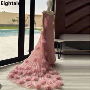 Eightale 2025 Luxury Flowers Pink Mermaid Evening Dress Wedding Party Off Shoulder Prom Dress Saudi Arabic Party Gown Customized