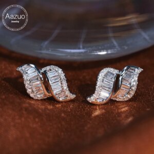 Aazuo LuxuryJewelry 18K Orignal White Gold Natrual Diamonds 0.50ct Fairy Leaves Stud Earrings Gifted For Women Senior Banquet