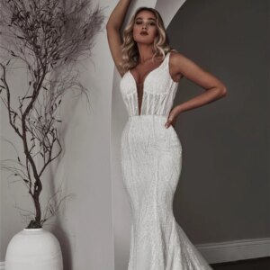Shiny Gorgeous Mermaid Evening Gown 2024 Charming Sequined Backless Dresses Elegant Beaded Floor Gowns Vestidos De Novia