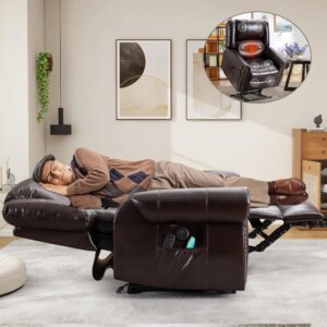 Dual Motor Lay Flat Lift Chairs Recliners for Elderly with Massage and Heat, Breathable Leather Infinite Position Large Sleepin