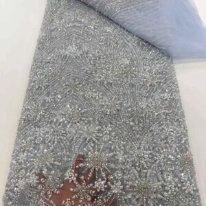 2025 New African French Nigerian High End Lace Fabric With Beads Sequins Mesh for Embroidery Wedding Party Bride Sewing Dress