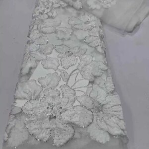 French Tulle Lace Fabric 2024 High Quality 3D Flower Embroidery African Lace Fabric for Wedding Dresses