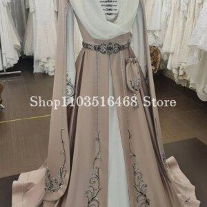 Arabic Wedding Dress 2025 Lotus Root Pink High Neck Embroidered Beaded Long Sleeve Muslim Bridal Gown فساتين سهرة Customised