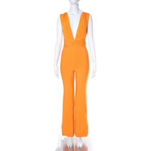 European and American Cross-border Women’s One-piece Wide-leg Pants Deep V-bandage Jumpsuit High-end Drape Dress