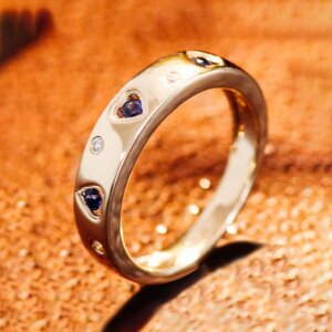 Provence Minimalist wedding Ring 10K Solid Gold blue Lab Gemstone DEF/VS Lab Diamonds Heart set fashions Engagement band Custom