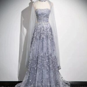 Exquisite Evening Dress A Line Floor Length Strapless Sleeveless Delicate Shiny Lace Beaded Flowers Women Banquet Party Gowns