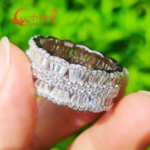 9.5mm small trapezoid round fan-shaped Ring Eternity Band S925 Silver hip hop Moissanite Ring Men women Diamonds Male Jewelry