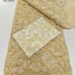 Luxury French Beads Tulle Lace Fabric Fashion African Groom Lace Fabrics Sequins Nigerian Fabric For Evening Dresses Material