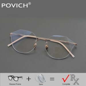 Cat Eyewear Women Pure Titanium Eyeglasses Prescription Lenses Myopia Reading Glasses Rimless Anti Blue Light Anti-reflection