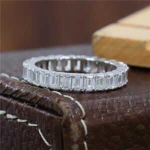 JY Gold Jewelry 18K Real Gold Ring 3.3*2.3mm Emerald Cut Lab Diamond Full Eternity Ring For Women Wedding Band Ring HPHT Diamond