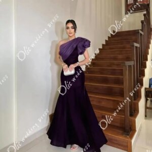 customized   Mermaid One Shoulder Prom Dresses Pleated Floor Length Back Zipper Party Dresses Evening Dresses2025