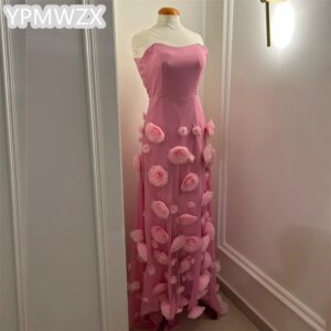 Customized Women Party Dress Occasion Prom Gown Evening YPMWZX Strapless Column Floor Length Skirts Flower Tulle Bespoke Occasio