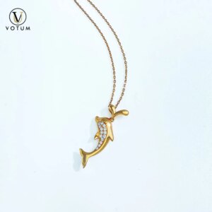 Votum Real Diamond 18K Gold Chain Pendant Necklace Dolphin Animal Necklaces Jewellery Custom Luxury Fine Jewlery for Girls