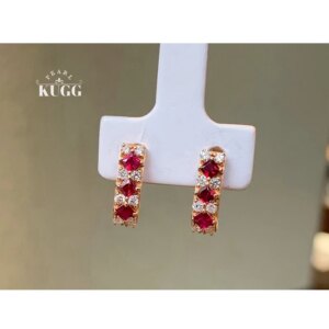 KUGG 100% 18K Rose Gold Earrings Elegant Gentle Style Luxury Diamond Natural Ruby Hoop Earrings for Women High Wedding Jewelry