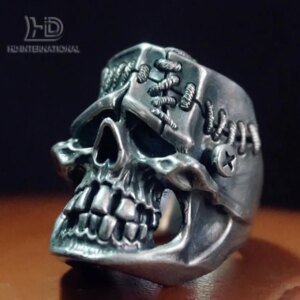 Frankenstein Skull ring, Frankenstein Skull jewelry,Sterling Silver ring,skull ring,gift for him-Handmade