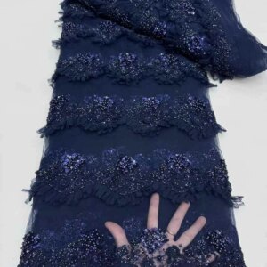 Latest White Beaded Lace Fabric African Lace Fabric 5 Yards High Quality 2025 Black Embroidery Fabric Beaded For Sewing KB4754