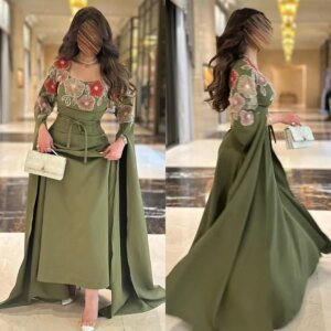 Customized Intricate Matching Jersey Flower Beading Sash A-line Square Neck Long Dresses Bespoke Occasion Dresses Exquisite Sexy