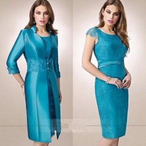 Blue Plus Size Evening Mother Of The Bride Dresses Mermaid Lace Appliques Mother Dresses For Weddings With Coat