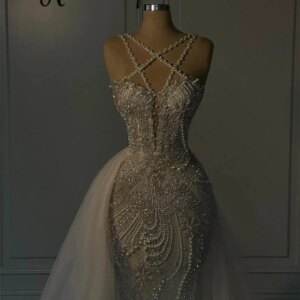 Pearl Shoulder Straps Wedding Dress With Overskirt White Arabic Sweetheart Bridal Gowns Vestido De Novia Boda 2025 Customized