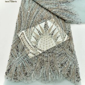 2025 New Lace Fabric For Wedding Nigerian Tulle Sewing Material Heavy Luxury Hand Beaded Bridal African Sequined On Sale Dresses