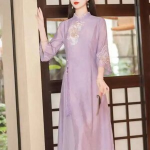 Summer Cheongsam New Chinese Style Improved Dress For Women 2025 New Young Elegant Daily Slim Long Dress