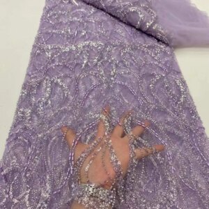 2025 New African French Nigerian High End Lace Fabric With Beads Sequins Mesh for Embroidery Wedding Party Bride Sewing Dress