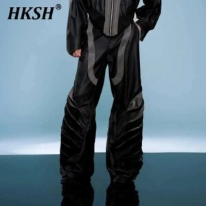 HKSH Spring New Heavy Color Contrast Spliced Irregular Safari Style Cargo Pants Pleated Three-dimensional Tide Men’s Punk HK4533