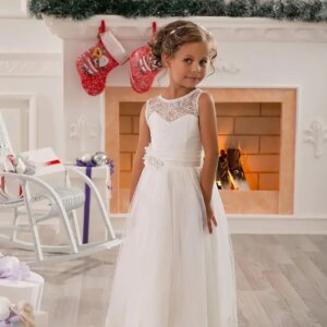 Flower Girl Dresses Lace Embellished A-Line Sleeveless Girls Wedding Party Dresses Princess Dress Pageant Dresses for Girls