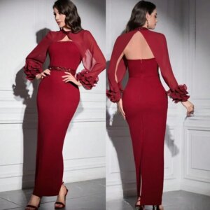 Customized Sparkle Exquisite High Quality Jersey Pleat Ruched Sequined Evening Sheath High Collar Bespoke Occasion Gown Midi Dre