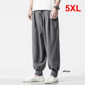 Summer Linen Pants Men Solid Color Jogger Plus Size 5XL Fashion Casual Trousers Male Elastic Waist