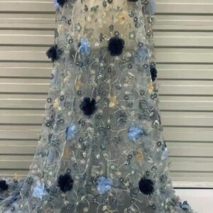 2025 Hot on Sale African Fashion Embrordered Net Lace 3D Flower Beaded Sequins Mesh Fabric Lace High Quality Party Evening Dress