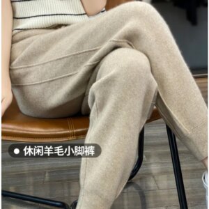 Wool Skinny Pants Autumn and Winter New Women’s Elastic Waist Outer Wear Straight Pencil Pants Casual Slimming Knitted Trou