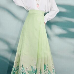 Original Hanfu women’s daily work wear mamian qun blue woven gold imitation makeup flower Ming system flower bird