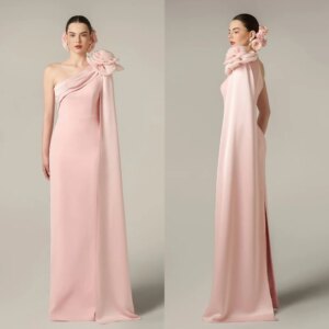 Customized Jersey Handmade Flower Straight One-shoulder Long Dresses Bespoke Occasion Exquisite Simple High Quality