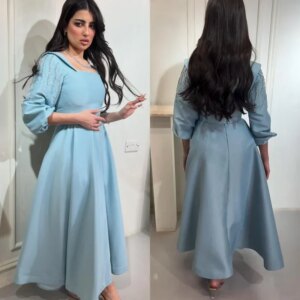 Little Daisy Customizedss Draped Wedding Party A-line Square Neck Bespoke Occasion Dresses Ankle-Length  Sexy Casual